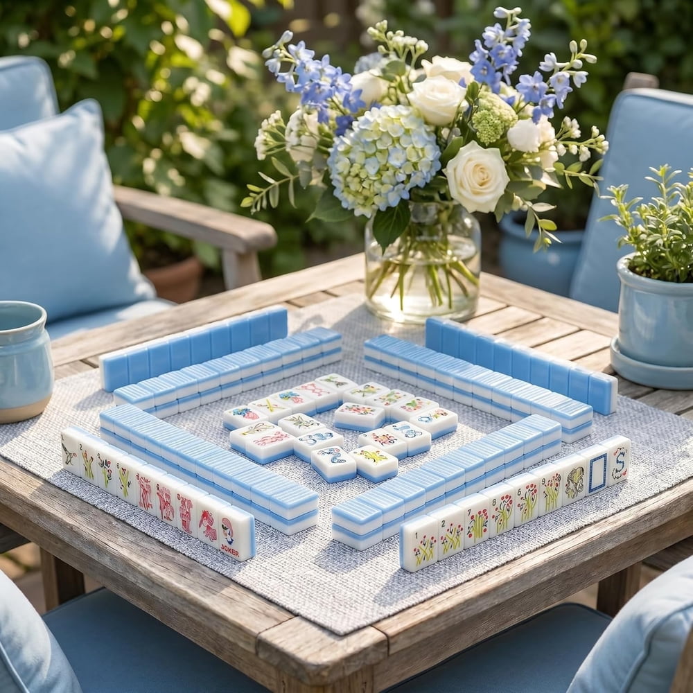 Blue & White Floral American Mahjong Set - 160 Acrylic Tiles, Mat, Storage Bag & Accessories 7 Blue & White Floral American Mahjong Set - 160 Acrylic Tiles, Mat, Storage Bag & Accessories - Image 7