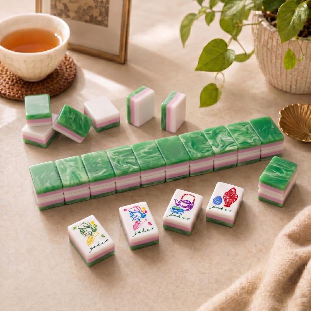 Green Jade Texture American Mahjong Set - 160 Acrylic Tiles, Mat, Storage Bag & Accessories 2 Green Jade Texture American Mahjong Set - 160 Acrylic Tiles, Mat, Storage Bag & Accessories - Image 2