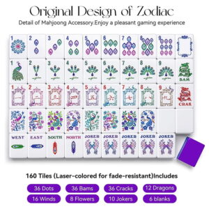 Peacock American Mahjong Set - 160 Acrylic Tiles, Mat, Storage Bag & Accessories