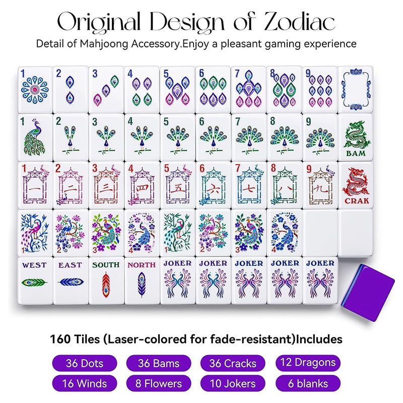 Peacock American Mahjong Set - 160 Acrylic Tiles, Mat, Storage Bag & Accessories 1 Peacock American Mahjong Set - 160 Acrylic Tiles, Mat, Storage Bag & Accessories