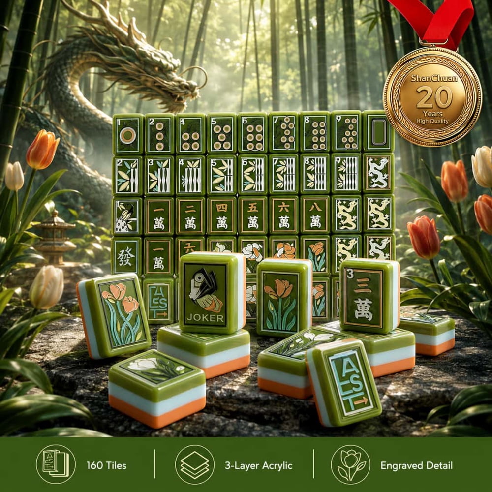 Green Botanical Club American Mahjong Set - 160 Acrylic Tiles, Mat, Storage Bag & Accessories 2 Green Botanical Club American Mahjong Set - 160 Acrylic Tiles, Mat, Storage Bag & Accessories - Image 2