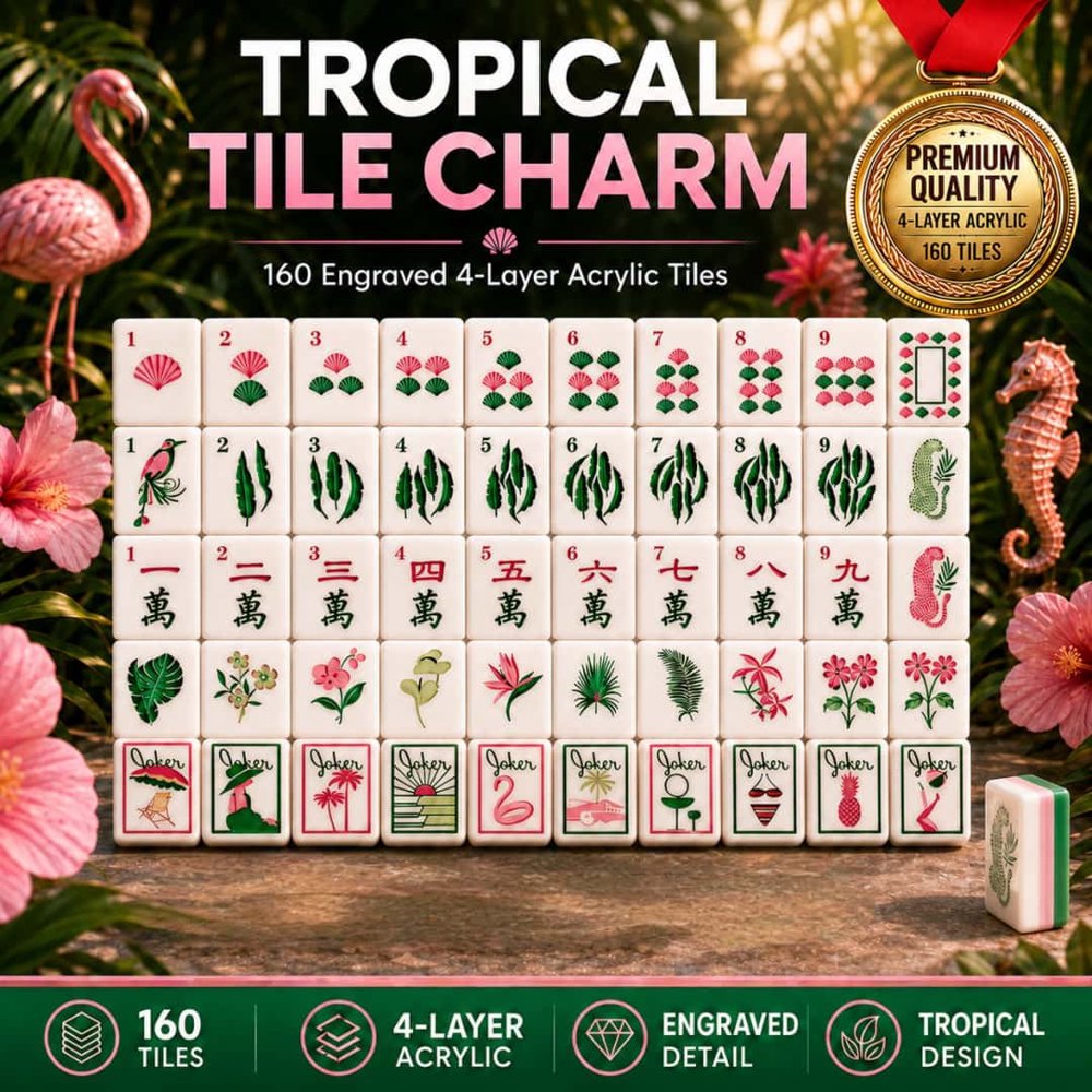 Green Botanical Travel American Mahjong Set - 160 Acrylic Tiles, Mat, Storage Bag & Accessories 2 Green Botanical Travel American Mahjong Set - 160 Acrylic Tiles, Mat, Storage Bag & Accessories - Image 2