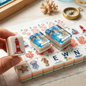 Blue Ocean American Mahjong Set - 160 Acrylic Tiles, Mat, Storage Bag & Accessories