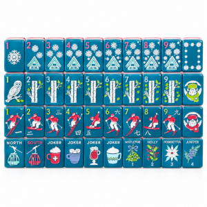 Blue Winter Ski American Mahjong Set - 160 Acrylic Tiles, Mat, Storage Bag & Accessories