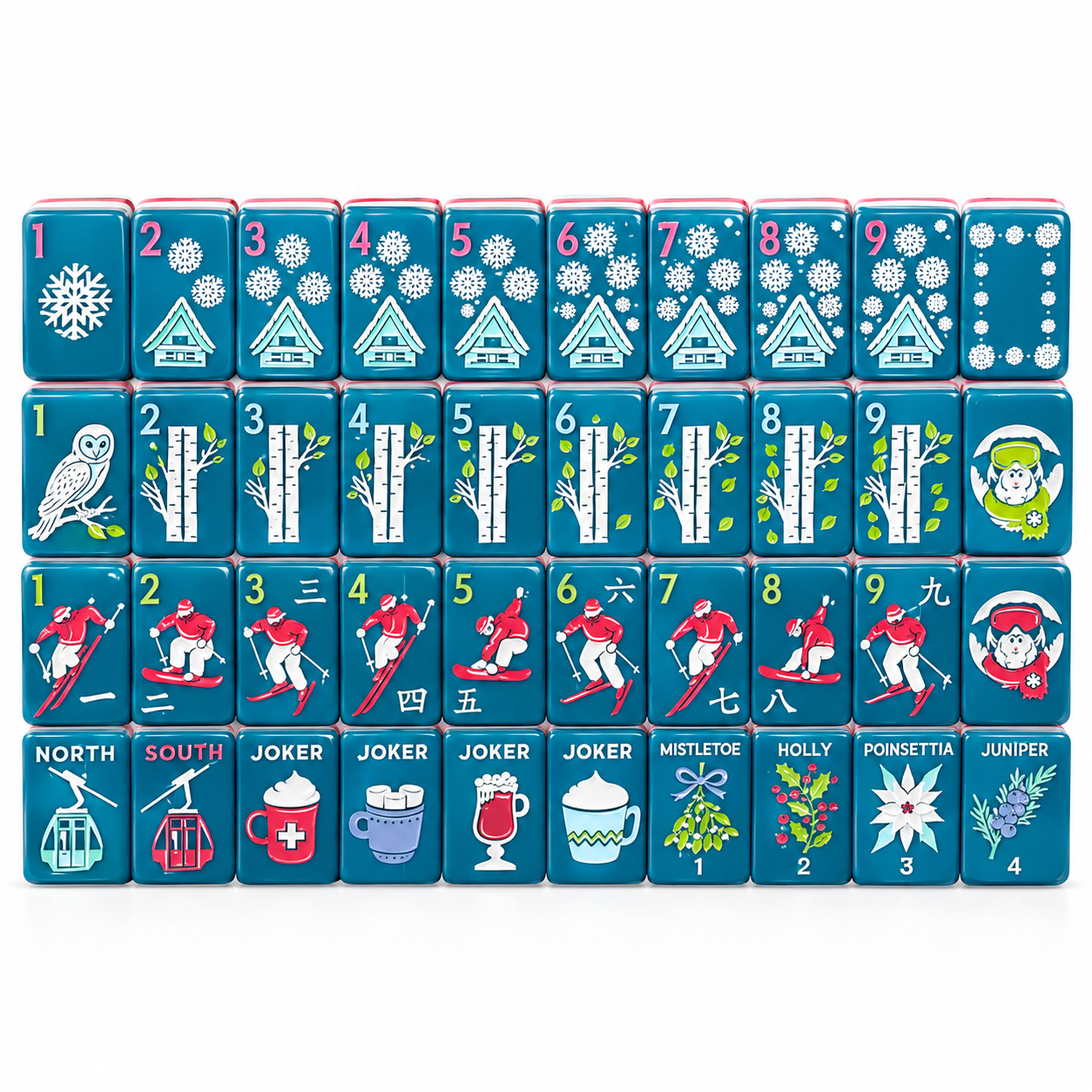 Blue Winter Ski American Mahjong Set - 160 Acrylic Tiles, Mat, Storage Bag & Accessories 1 Blue Winter Ski American Mahjong Set - 160 Acrylic Tiles, Mat, Storage Bag & Accessories