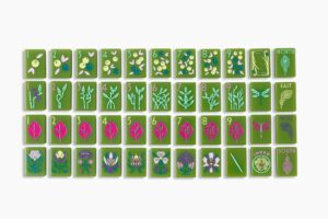 Avocado Green Botanical Art Nouveau American Mahjong Set - 160 Acrylic Tiles, Mat, Storage Bag & Accessories