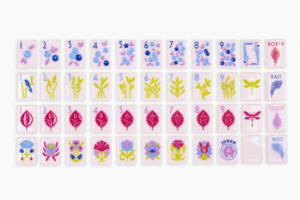 Rose Pink Botanical Art Nouveau American Mahjong Set - 160 Acrylic Tiles, Mat, Storage Bag & Accessories