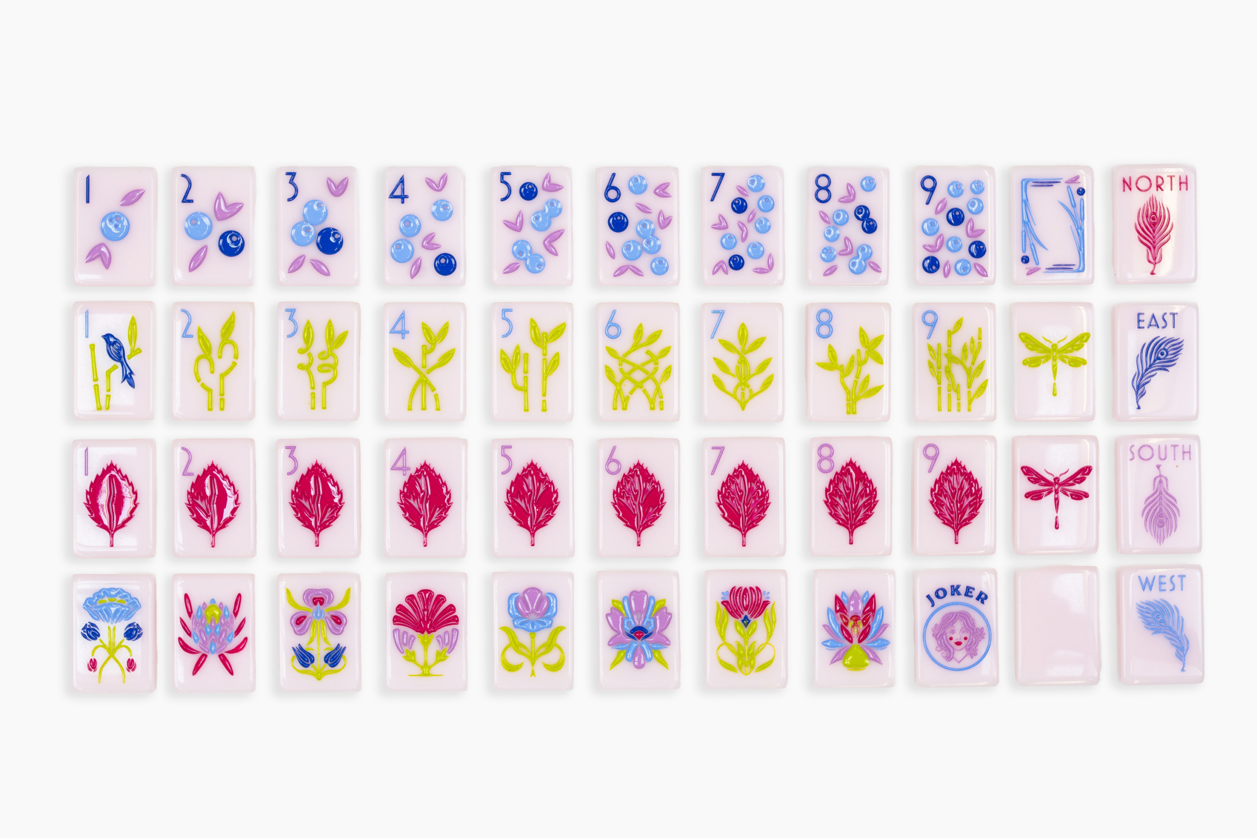 Rose Pink Botanical Art Nouveau American Mahjong Set - 160 Acrylic Tiles, Mat, Storage Bag & Accessories 1 Rose Pink Botanical Art Nouveau American Mahjong Set - 160 Acrylic Tiles, Mat, Storage Bag & Accessories