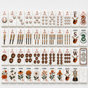 Baltimore Orioles Baseball American Mahjong Set - 160 Acrylic Tiles, Mat, Storage Bag & Accessories