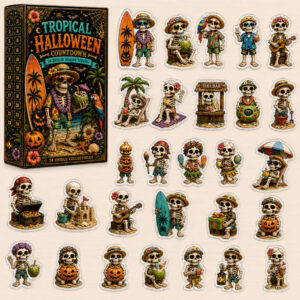 Beach Vacation Skeleton Halloween 2026 Countdown Advent Calendar