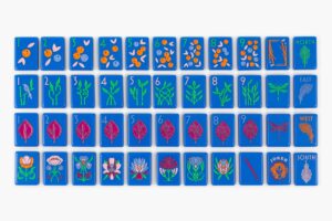Deep Blue Botanical Art Nouveau American Mahjong Set - 160 Acrylic Tiles, Mat, Storage Bag & Accessories