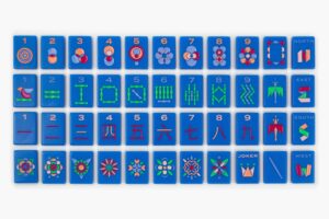 Deep Blue Minimal Mid-Century American Mahjong Set - 160 Acrylic Tiles, Mat, Storage Bag & Accessories
