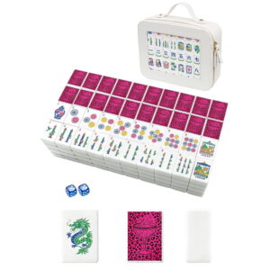 Pink Leopard & Champagne American Mahjong Set - 160 Acrylic Tiles, Mat, Storage Bag & Accessories