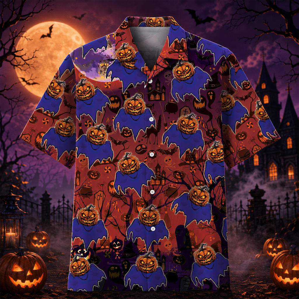 Boo Pumpkin Graphic Hawaiian Shirt for Halloween 2 Boo Pumpkin Graphic Hawaiian Shirt for Halloween - Image 2