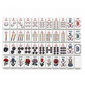 Boston Red Sox Baseball American Mahjong Set - 160 Acrylic Tiles, Mat, Storage Bag & Accessories