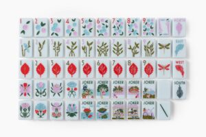 Soft Blue Botanical Summer American Mahjong Set - 160 Acrylic Tiles, Mat, Storage Bag & Accessories