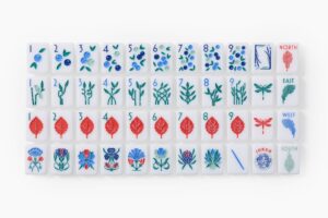 Coastal Botanical Art Nouveau American Mahjong Set - 160 Acrylic Tiles, Mat, Storage Bag & Accessories