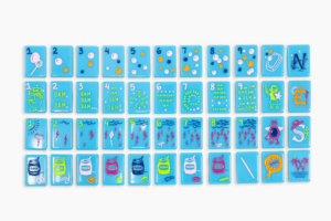 Electric Blue Playful Graphic American Mahjong Set - 160 Acrylic Tiles, Mat, Storage Bag & Accessories