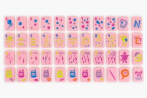 Petal Pink Playful Graphic American Mahjong Set - 160 Acrylic Tiles, Mat, Storage Bag & Accessories