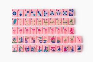 Petal Pink Classic Art Inspired American Mahjong Set - 160 Acrylic Tiles, Mat, Storage Bag & Accessories