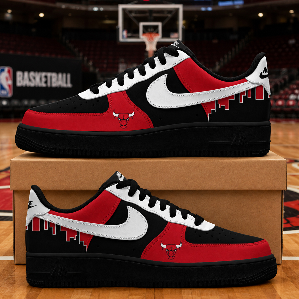 Chicago Bulls Red Black White Skyline Shoes Sneakers for Basketball Fans 2 Chicago Bulls Red Black White Skyline Shoes Sneakers for Basketball Fans - Image 2