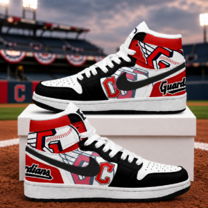 Cleveland Guardians Red Black AJ1 High Top Shoes for Baseball Fans
