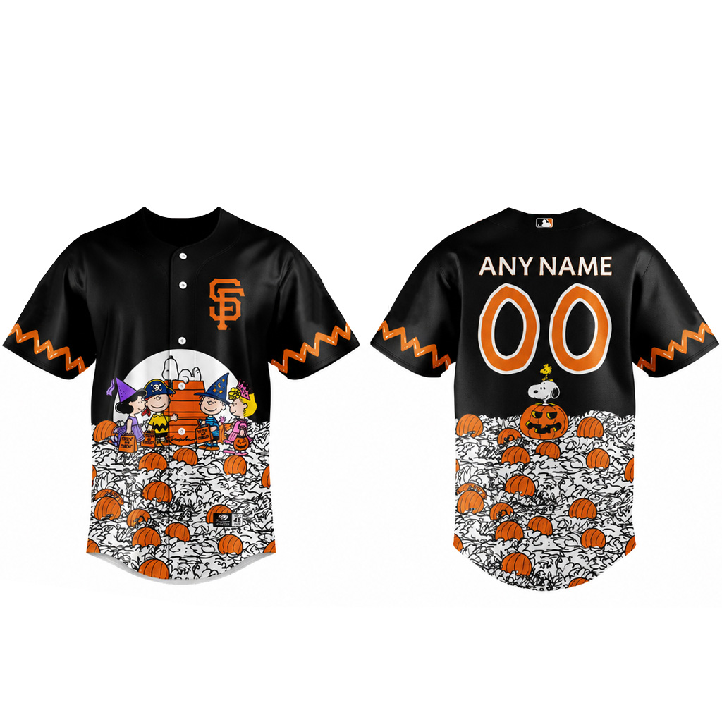 Custom Name And Number San Francisco Giants x Peanuts Night 2026 Halloween Baseball Jersey for Baseball and Peanuts Fans 1 Custom Name And Number San Francisco Giants x Peanuts Night 2026 Halloween Baseball Jersey for Baseball and Peanuts Fans