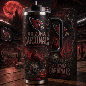 Custom Name Arizona Cardinals Spooky Halloween 2026 40oz Tumbler for Football Fans