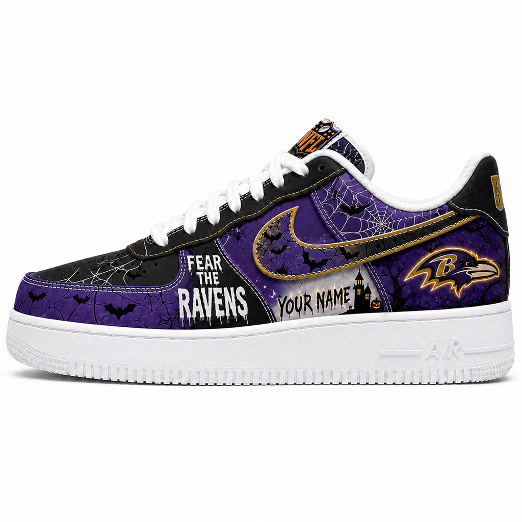 Custom Name Baltimore Ravens Fear The Commanders Shoes Sneakers for Football Fans 1 Custom Name Baltimore Ravens Fear The Commanders Shoes Sneakers for Football Fans