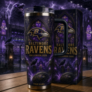 Custom Name Baltimore Ravens Spooky Halloween 2026 40oz Tumbler for Football Fans