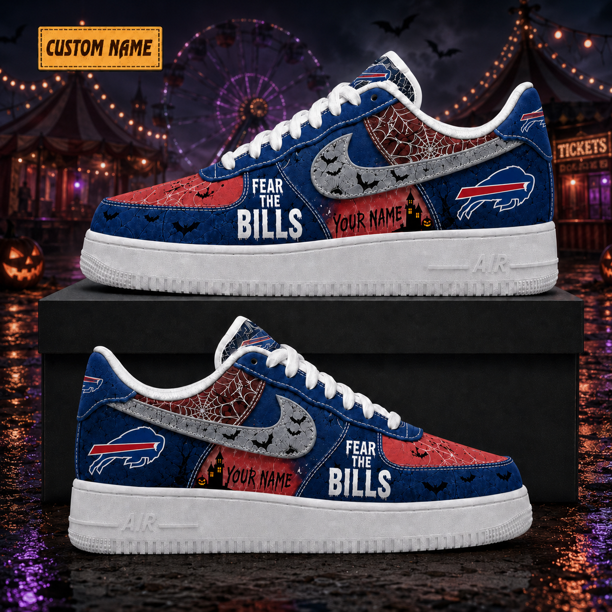 Custom Name Buffalo Bills Fear The Bills Halloween Shoes Sneakers for Football Fans 3 Custom Name Buffalo Bills Fear The Bills Halloween Shoes Sneakers for Football Fans - Image 3