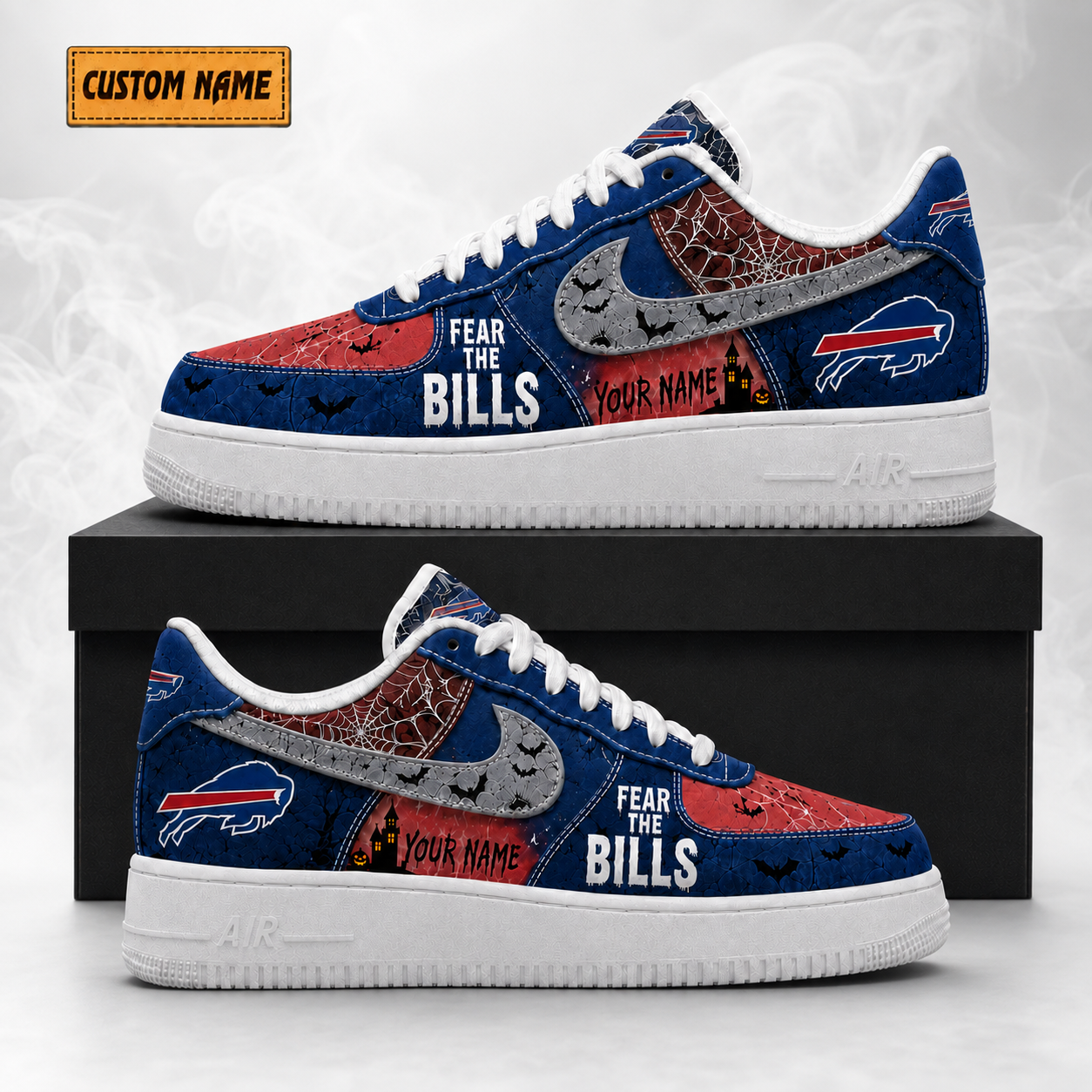Custom Name Buffalo Bills Fear The Bills Halloween Shoes Sneakers for Football Fans 1 Custom Name Buffalo Bills Fear The Bills Halloween Shoes Sneakers for Football Fans