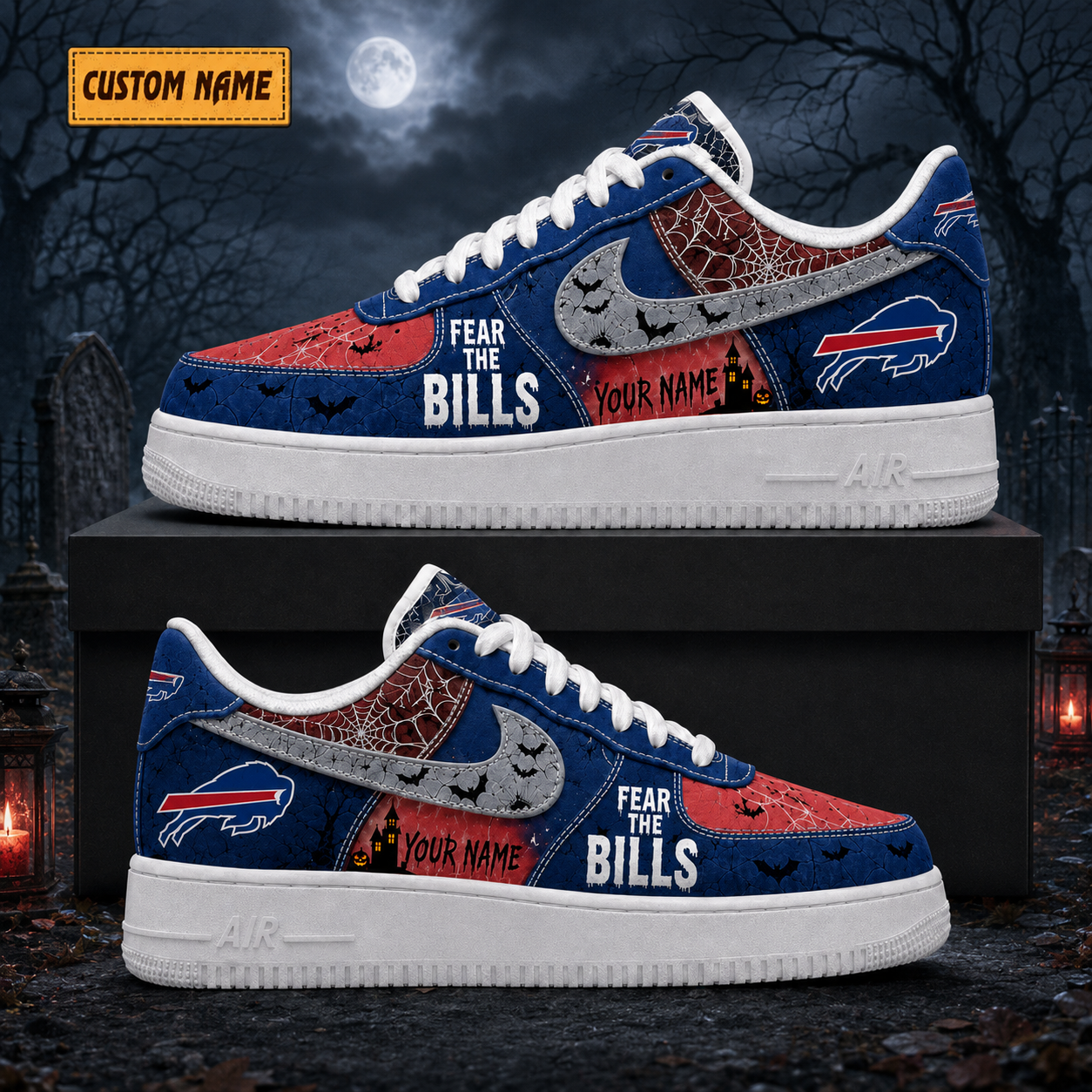 Custom Name Buffalo Bills Fear The Bills Halloween Shoes Sneakers for Football Fans 2 Custom Name Buffalo Bills Fear The Bills Halloween Shoes Sneakers for Football Fans - Image 2