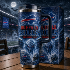 Custom Name Buffalo Bills Spooky Halloween 2026 40oz Tumbler for Football Fans
