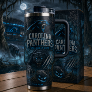 Custom Name Carolina Panthers Spooky Halloween 2026 40oz Tumbler for Football Fans