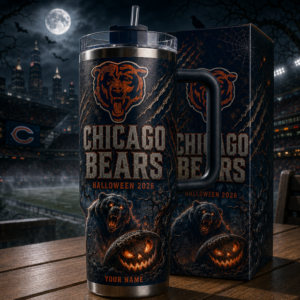 Custom Name Chicago Bears Spooky Halloween 2026 40oz Tumbler for Football Fans