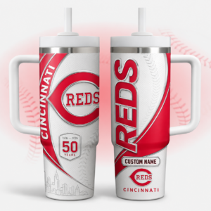 Custom Name Cincinnati Reds 50th Anniversary 1976-2026 Modern Legacy 40oz Tumbler for Baseball Fans