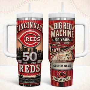 Custom Name Cincinnati Reds Big Red Machine 50th Anniversary 1976-2026 40oz Tumbler for Baseball Fans