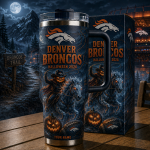 Custom Name Denver Broncos Spooky Halloween 2026 40oz Tumbler for Football Fans