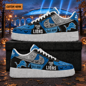 Custom Name Detroit Lions Fear The Lions Halloween Shoes Sneakers for Football Fans
