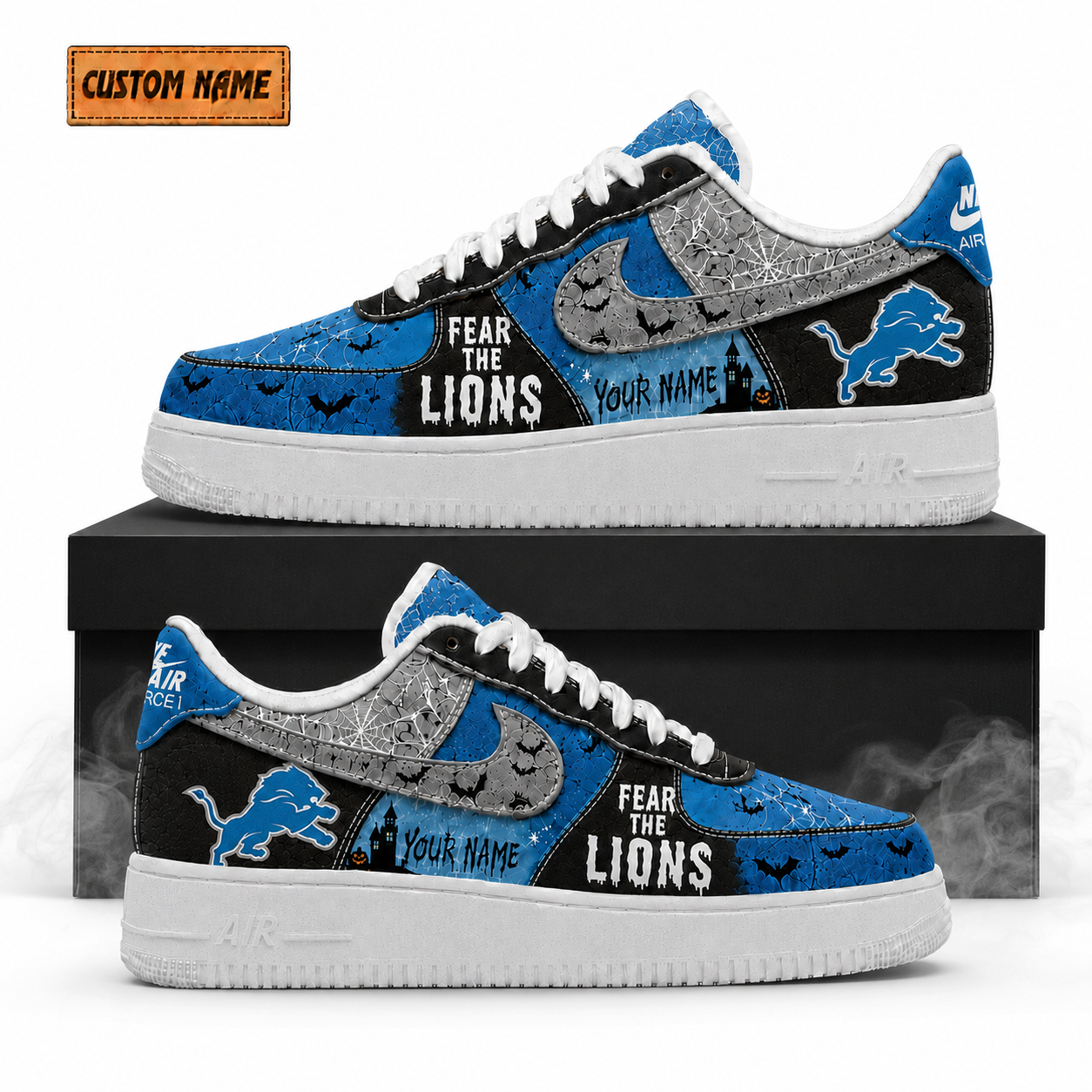 Custom Name Detroit Lions Fear The Lions Halloween Shoes Sneakers for Football Fans 3 Custom Name Detroit Lions Fear The Lions Halloween Shoes Sneakers for Football Fans - Image 3