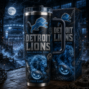 Custom Name Detroit Lions Spooky Halloween 2026 40oz Tumbler for Football Fans