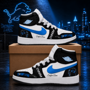 Custom Name Eminem x Detroit Lions Signature AJ1 High Top Shoes for Football Fans