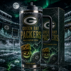 Custom Name Green Bay Packers Spooky Halloween 2026 40oz Tumbler for Football Fans
