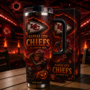 Custom Name Kansas City Chiefs Spooky Halloween 2026 40oz Tumbler for Football Fans