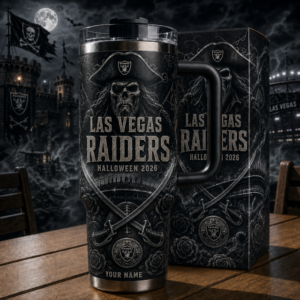 Custom Name Las Vegas Raiders Spooky Halloween 2026 40oz Tumbler for Football Fans