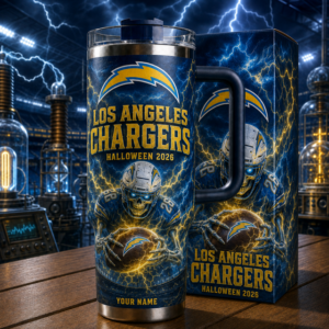 Custom Name Los Angeles Chargers Spooky Halloween 2026 40oz Tumbler for Football Fans