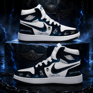 Custom Name Megadeth Signature Black Blue AJ1 High Top Shoes for Music Fans