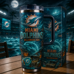 Custom Name Miami Dolphins Spooky Halloween 2026 40oz Tumbler for Football Fans