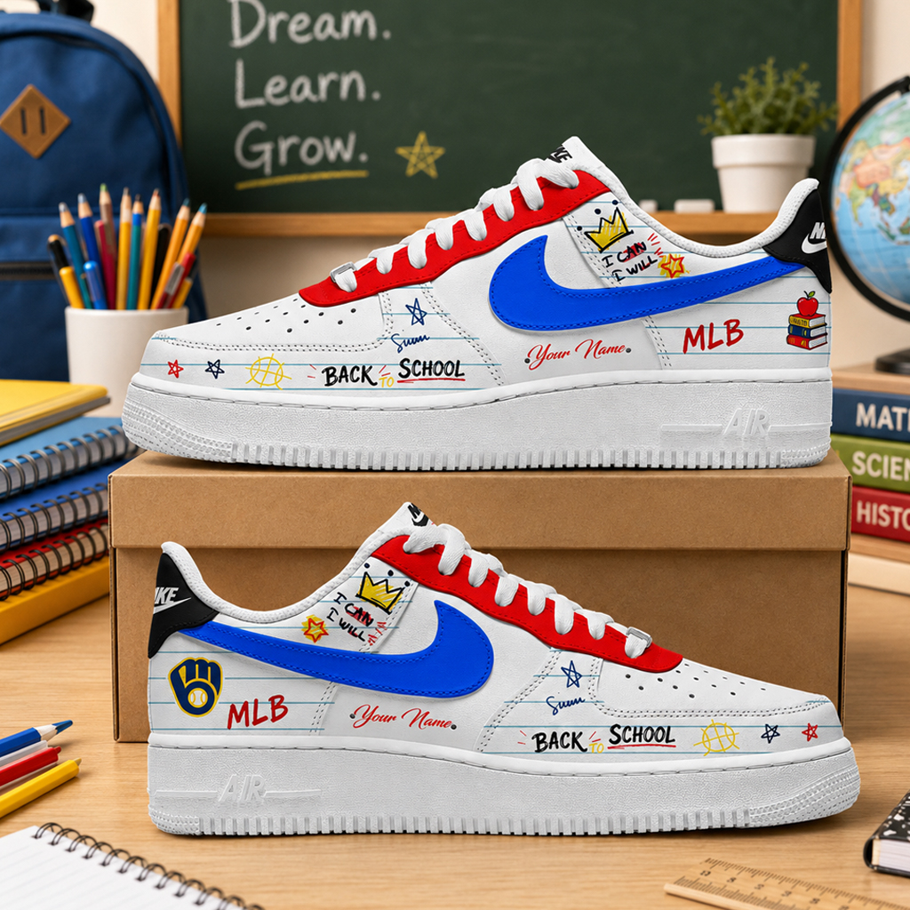 Custom Name Milwaukee Brewers x Back To School Shoes Sneakers for Baseball Fans 2 Custom Name Milwaukee Brewers x Back To School Shoes Sneakers for Baseball Fans - Image 2